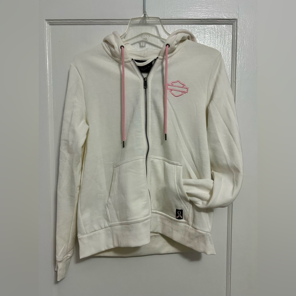 Harley Davidson women’s breast cancer hooded zip-up sweatshirt. L